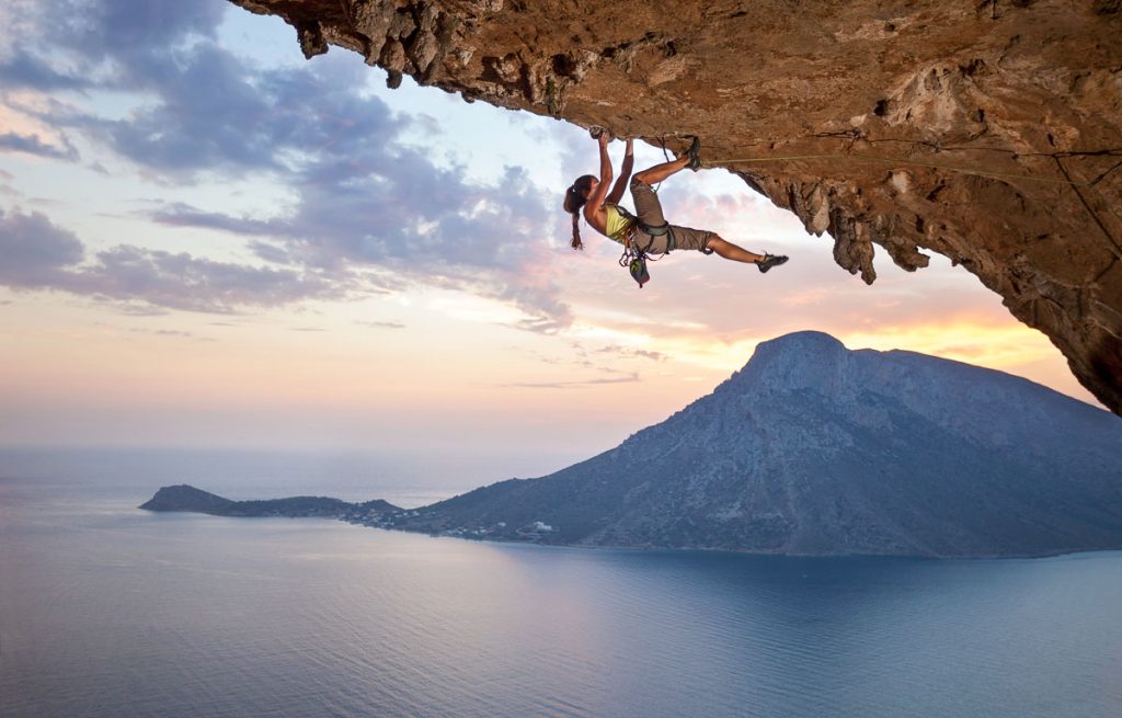 rock climber at sunset